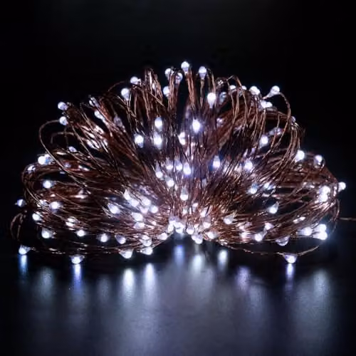 Shatchi 100 LED Cool White Battery Operated Copper Wire String Lights