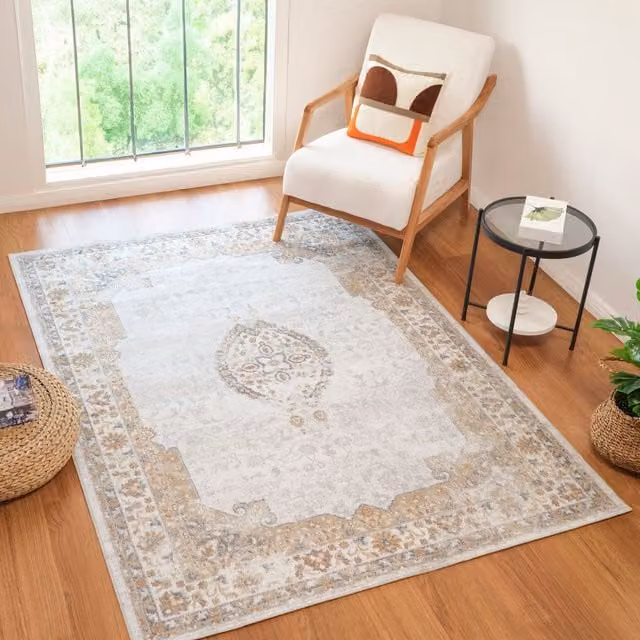 Livabliss Lilian Washable Vintage Boho Living and Dining Room Rug in Grey, Brown and Blue, W: 160 cm, D: 215 cm