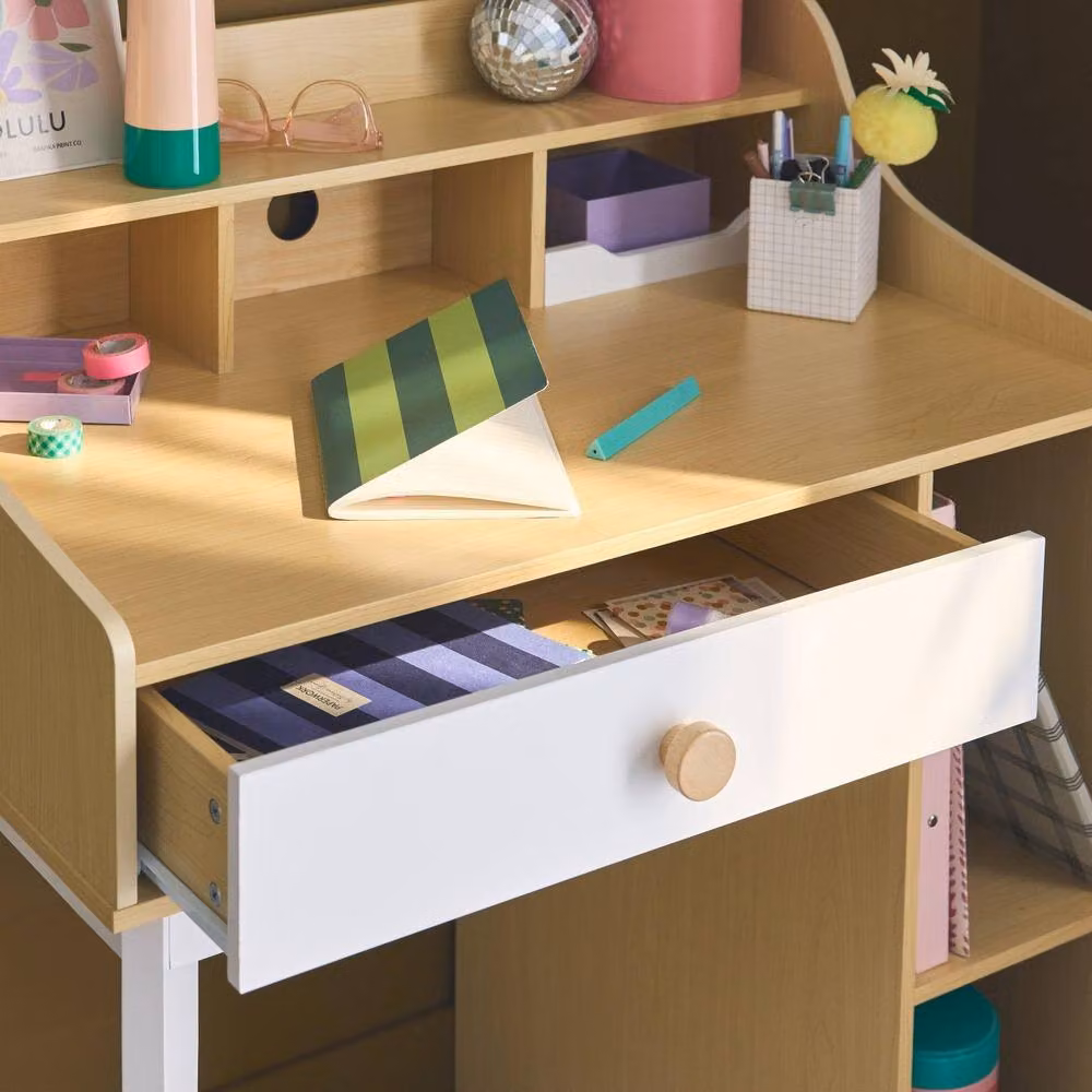 sweeek Minimalist White Desk with Drawer and Shelves for Children's Rooms W/D/H: 80 x 50 x 96 cm – 3