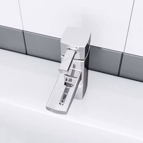 Nes Home Square Basin Sink Mono Mixer Tap and Bath Shower Mixer Tap Set in Chrome Metallic Silver – 2