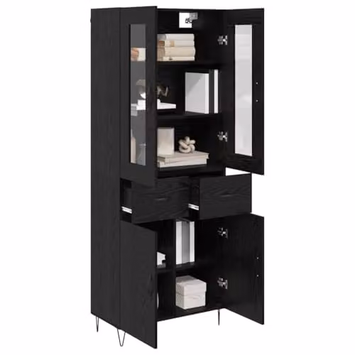 vidaXL Modern Black Oak Highboard with Hinged Doors and Internal Shelves, W/D/H: 69.5 x 34.0 x 90.0 cm – 1