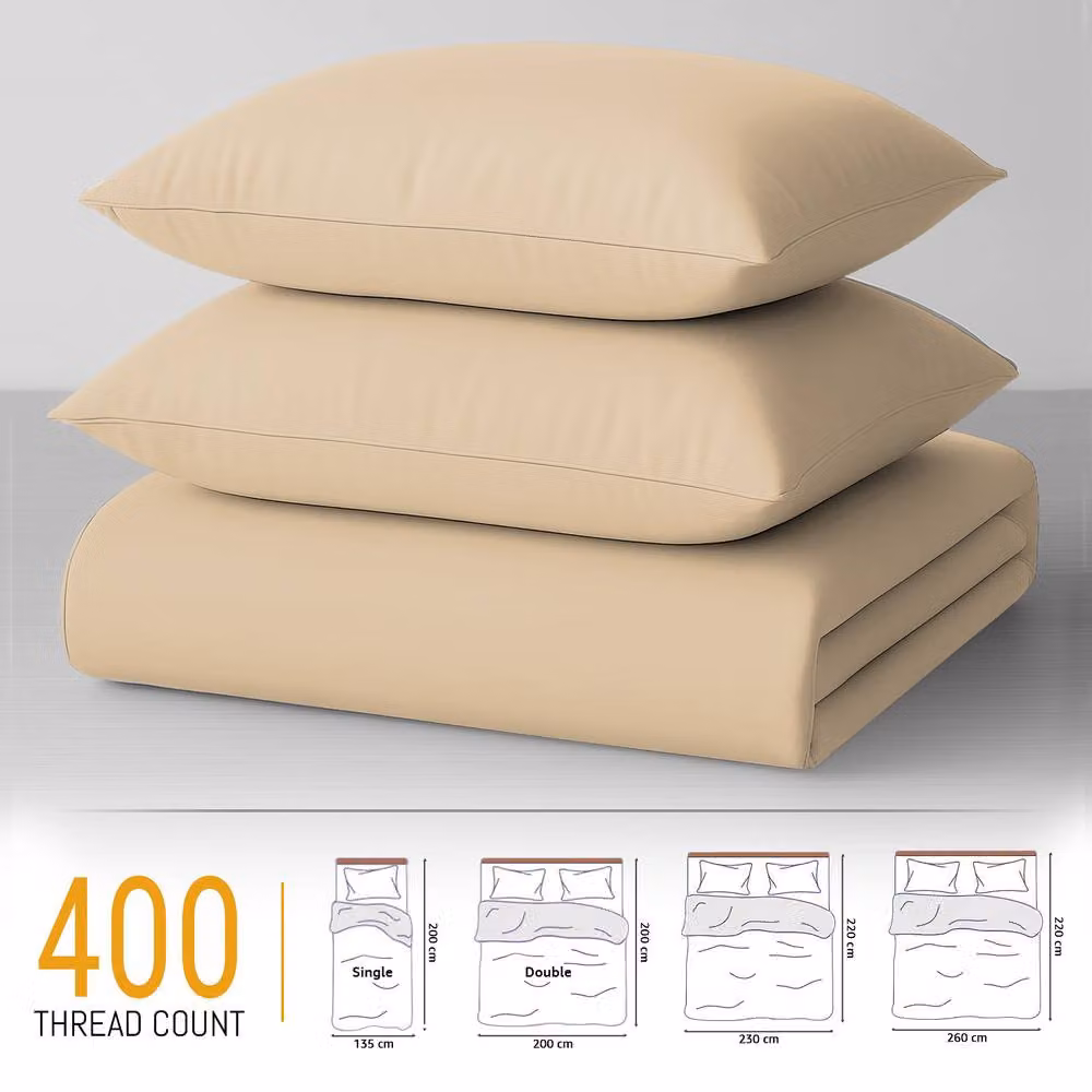 Grace 100% Egyptian Cotton Duvet Cover and Pillowcase Set in Beige, W/D/H: 140 x 200 cm – 2