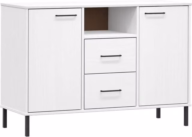 Berkfield Home Oslo Solid Wood Sideboard in White with Metal Legs, W/D/H: 113 x 40 x 77 cm – 1