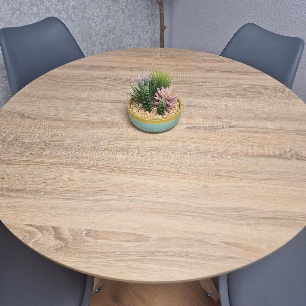 Kosy Koala Modern 4 Seater Round Dining Set with 4 Grey Chairs in Brown – 2