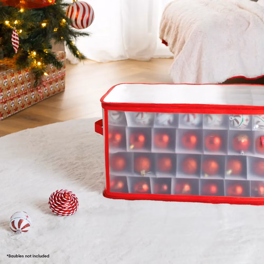 Christmas Village Red Christmas Bauble Storage Bag with Lid and Handles – 5