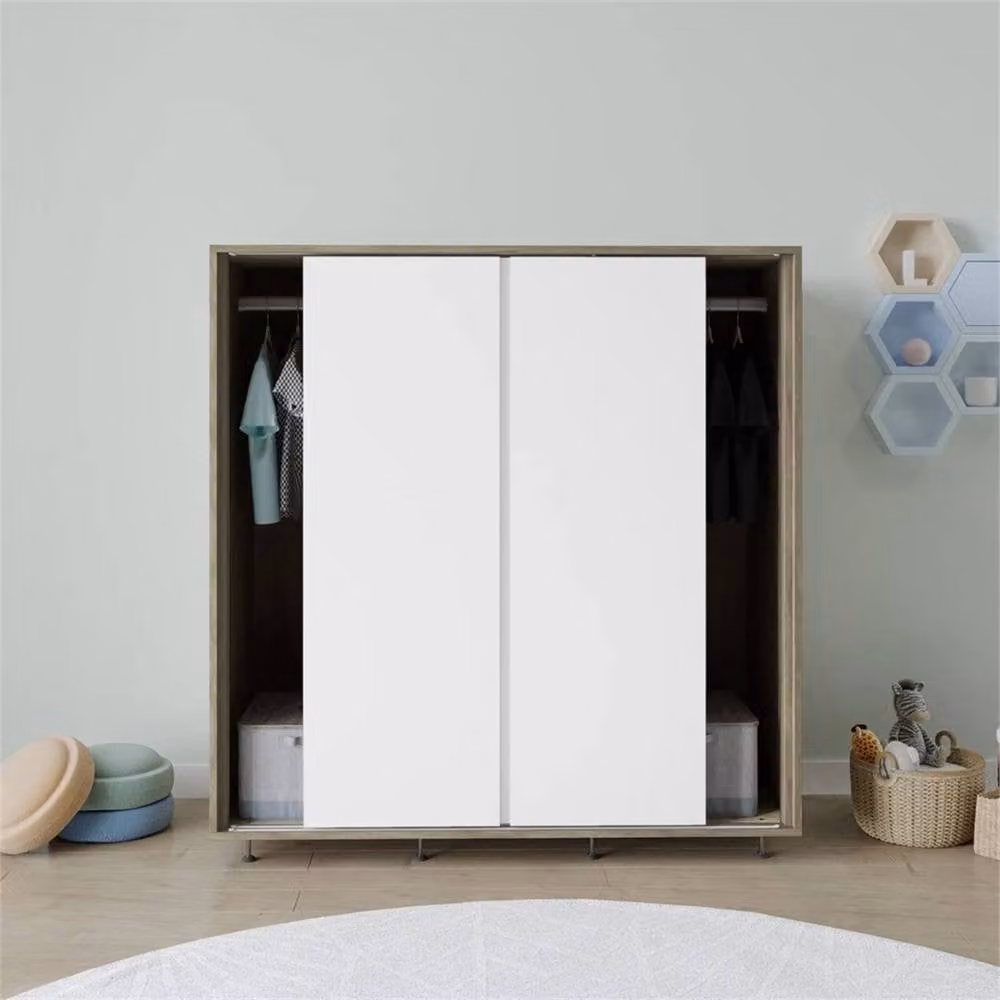 FORGEVIO Modern Wardrobe with Hanging Rail and Hinged Doors in Light Oak and White – 3
