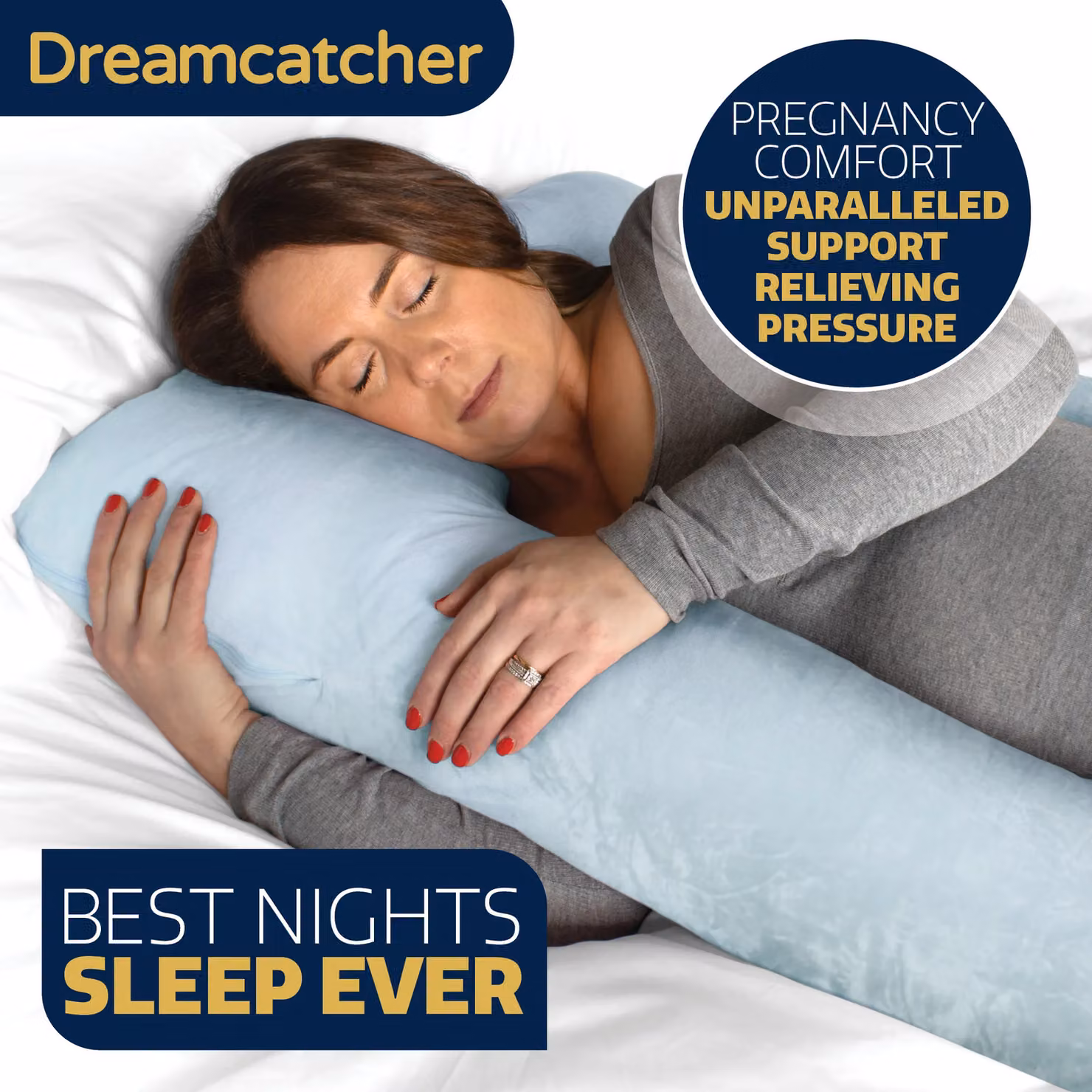 Dreamcatcher Blue U-Shaped Pregnancy Pillow with Shredded Memory Foam and Removable Velvet Cover – 4