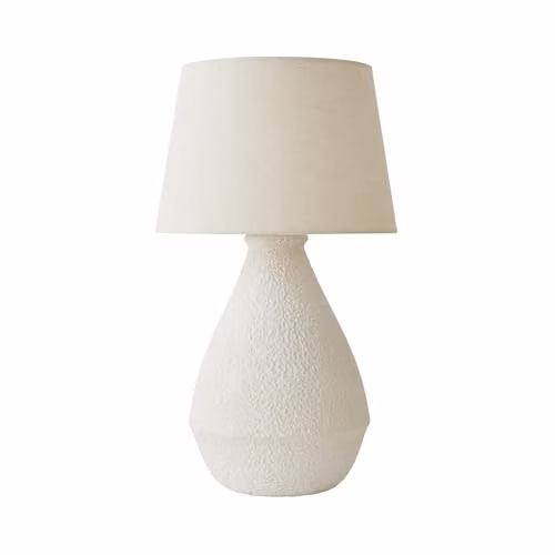 ValueLights Helena Ceramic Table Lamp with Fabric Cone Shade in Beige and White, Bulb Included – 1