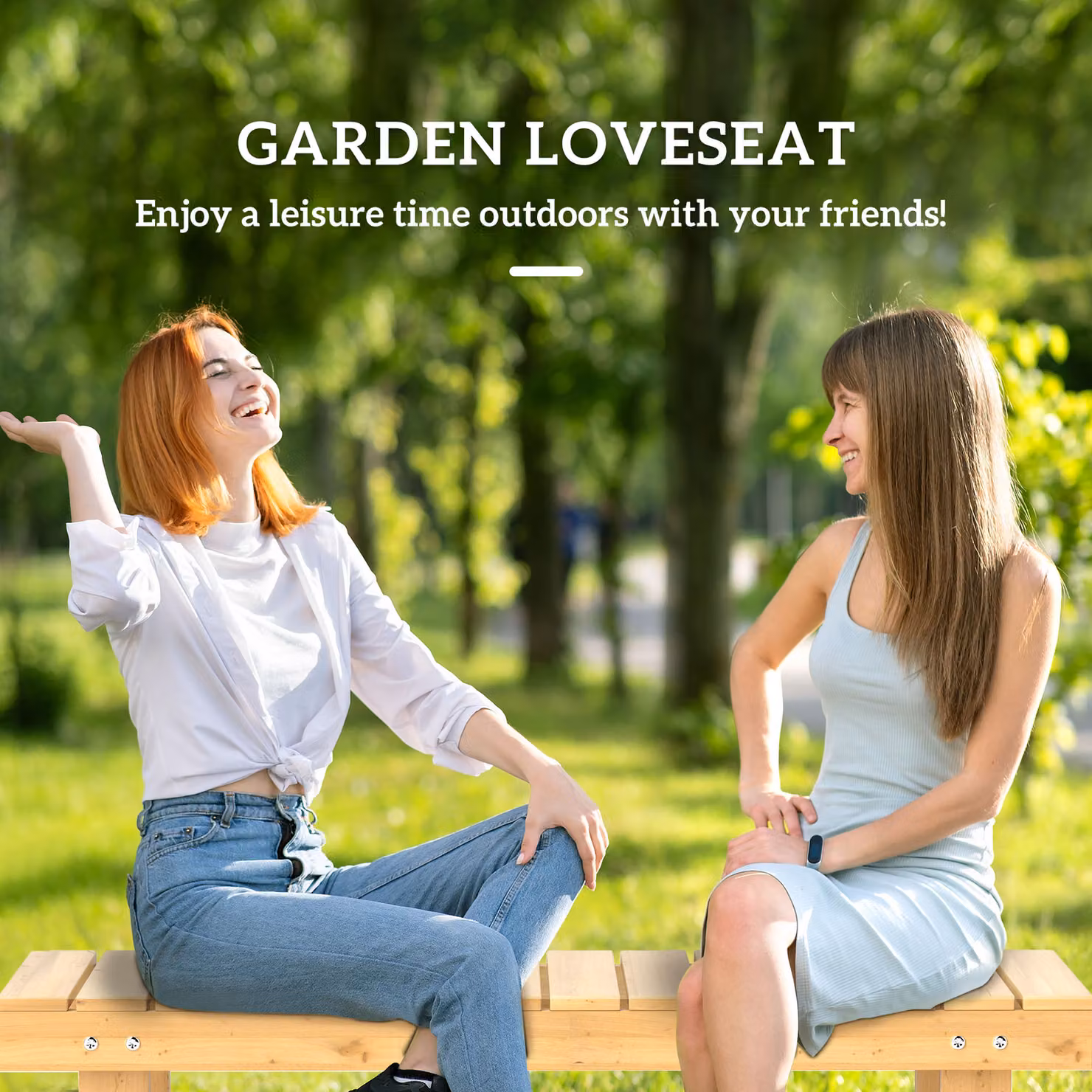 Outsunny 2-Seater Wooden Garden Bench in Natural Brown, W/D/H: 110 x 38 x 35 cm – 3