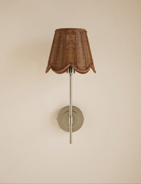 M&S Scalloped Rattan Wall Light in Brown and Gold