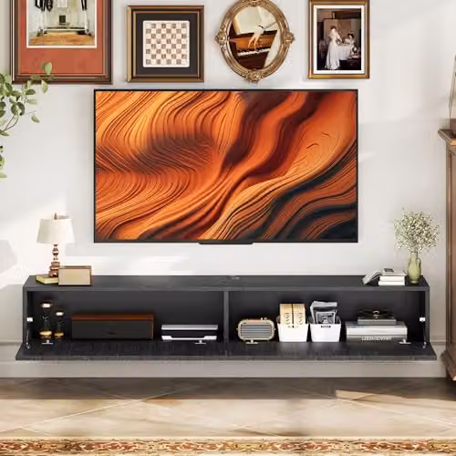 HOMCOM Modern Black Floating TV Unit for Televisions up to 72 Inch, W/D/H: 140 x 25 x 25 cm – 4
