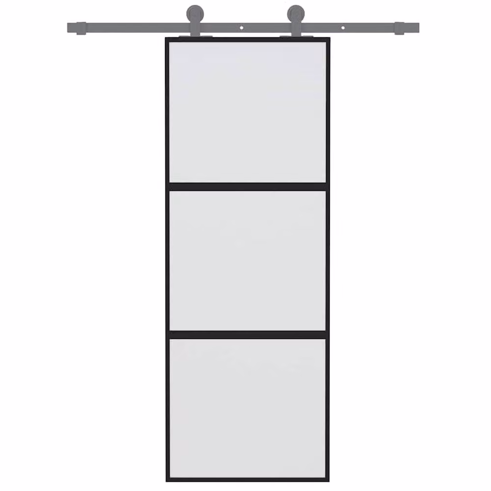Berkfield Home Minimalist Black Sliding Door in Tempered Glass and Aluminium, W: 76 cm, H: 205 cm – 3