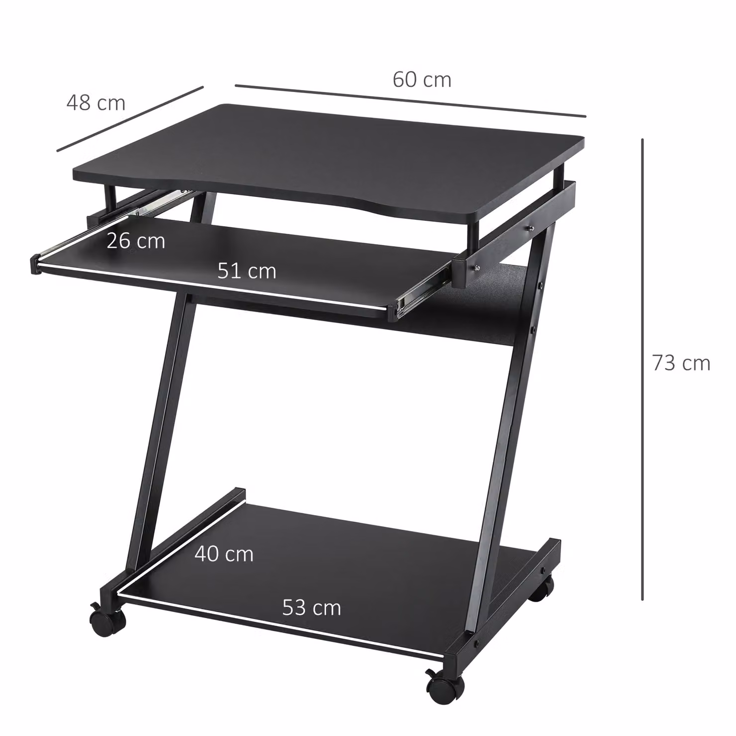 HOMCOM Modern Movable Computer Desk with Sliding Keyboard Tray and Castors, Black – 3