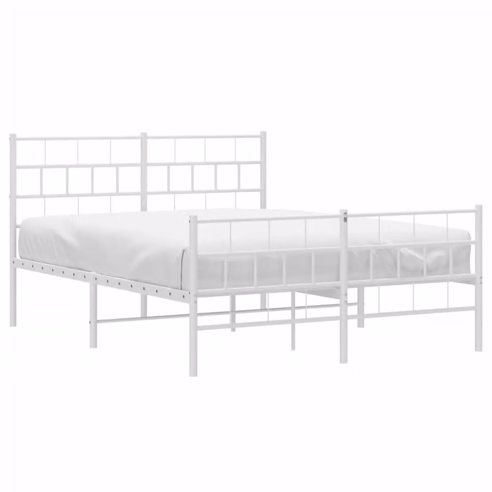 Berkfield Home Metal Bed Frame with Headboard and Footboard in White, W/D/H: 140 x 190 cm – 2