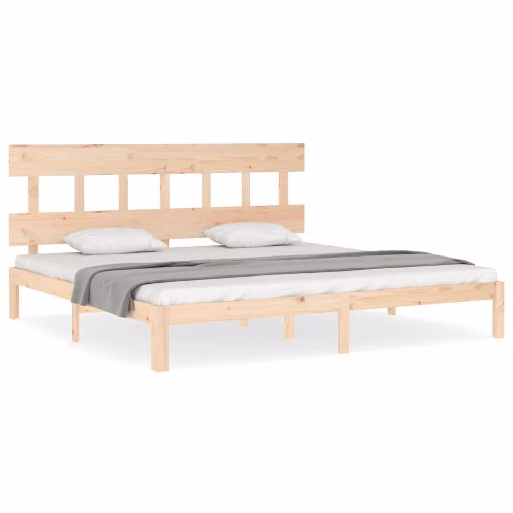 Berkfield Home Beautiful Bed Frame with Headboard in Beige Solid Pine Wood, W/D/H: 200 x 203.5 x 81 cm – 2
