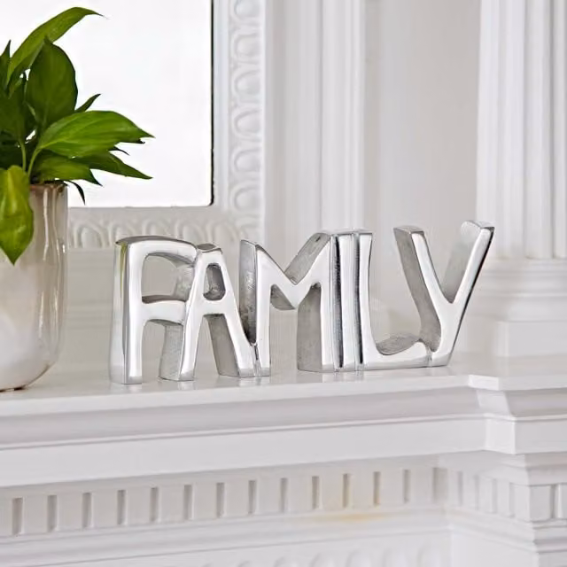 Paper High Reclaimed Metal Family Sign in Silver, W: 25 cm, H: 8.5 cm
