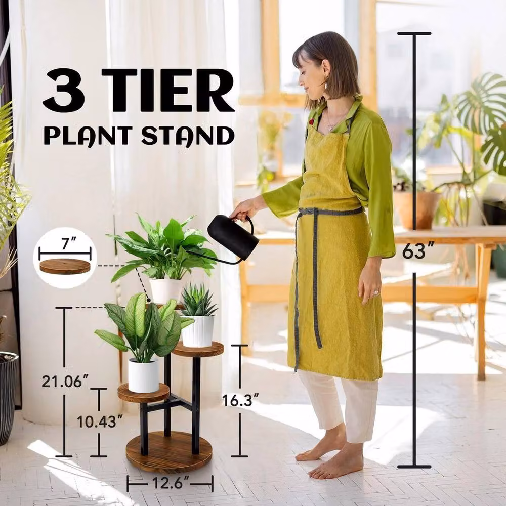 Havendro 3-Tier Metal and Wood Plant Shelf in Brown, W/D/H: 32.0 x 32.0 x 53.34 cm – 4