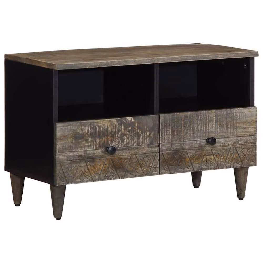 Berkfield Home Light Grey Mango Wood TV Cabinet W: 70 cm, D: 33.5 cm, H: 46 cm – 2