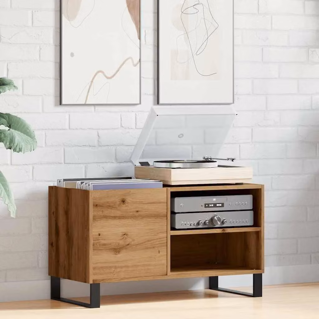 Berkfield Home Artisan Oak Record Cabinet in Brown, W: 84.5 cm, D: 38 cm, H: 48 cm – 3