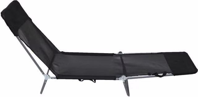 Oypla Folding Reclining Sun Lounger in Black with Textilene Fabric and Powder Coated Steel Frame