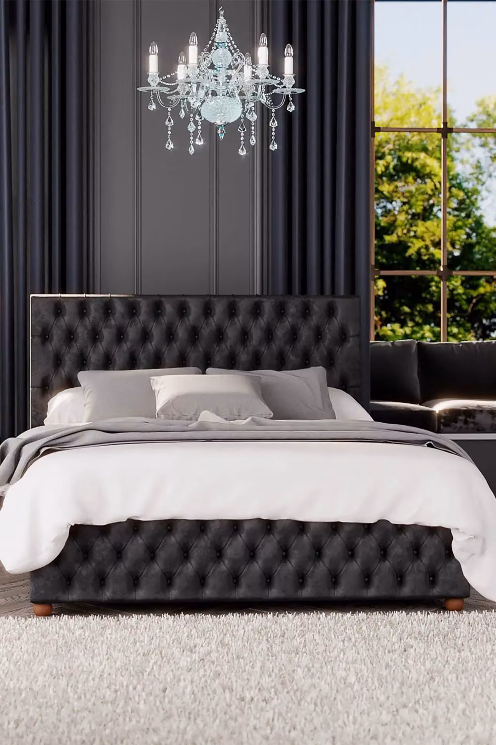 Laurence Llewelyn-Bowen Seren Ottoman Storage Bed in Black Mirazzi Velvet Fabric, Double W/D/H: 140 x 200 cm – 2