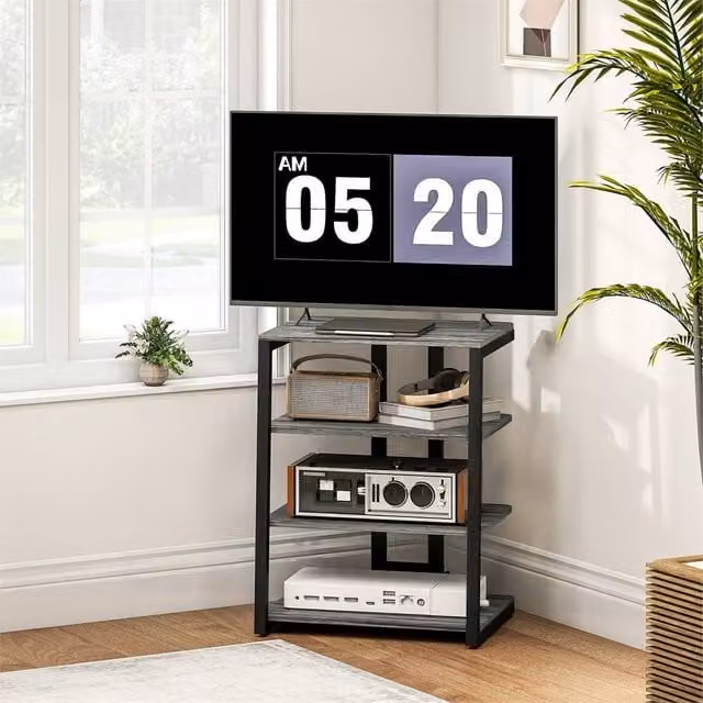 Kelvenix Industrial Metal HiFi Stand in Matt Grey with Cable Tray and Media Compartments, Width: 100 cm – 1