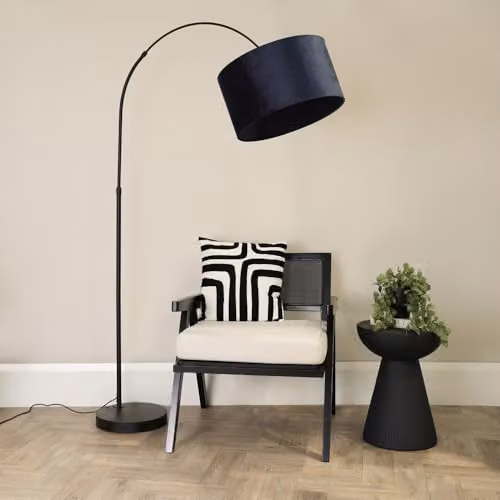 ValueLights Black Metal Arched Floor Lamp with Navy Blue Fabric Shade – 2