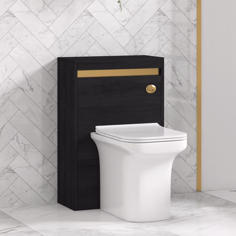 Royal Bathrooms Orion Hale Black BTW Wall Mounted WC Unit with Rimless Ceramic Toilet Seat and Various Pans, Width: 54 cm