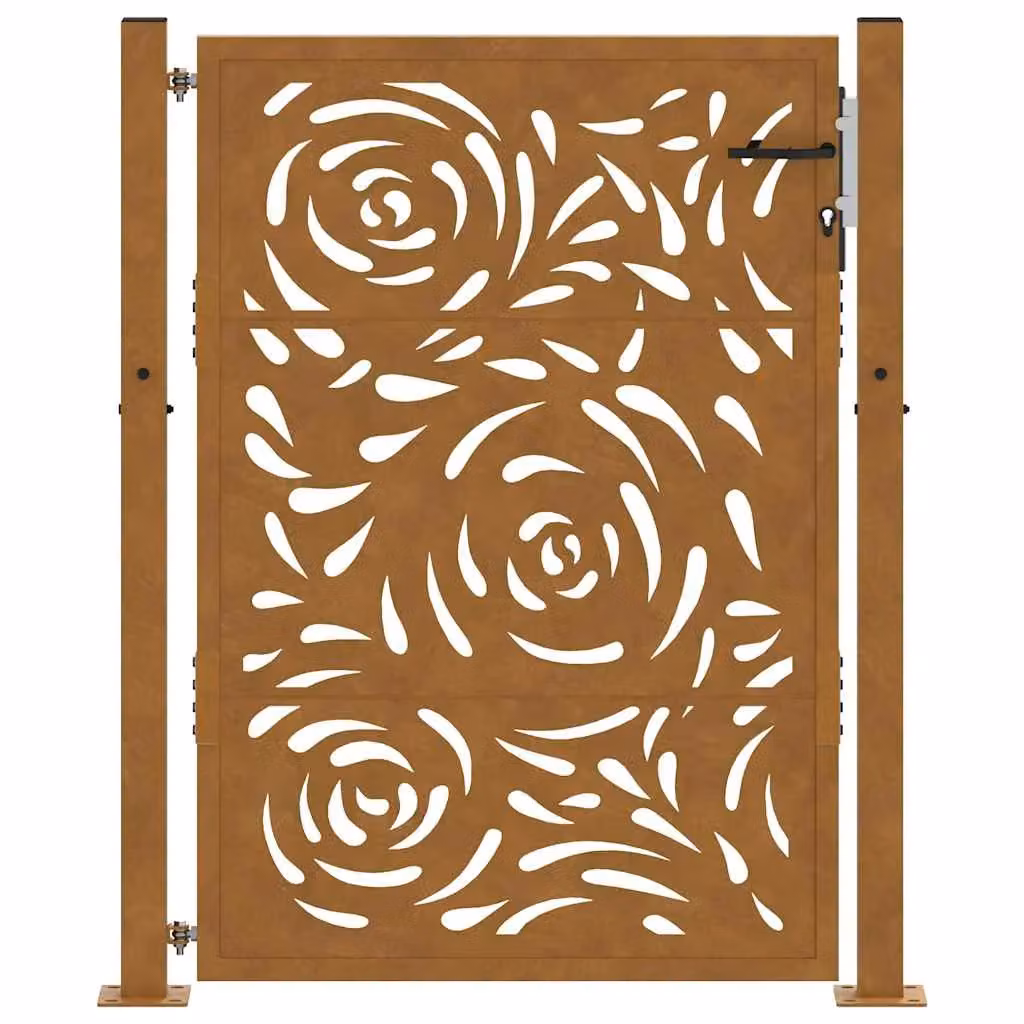 Berkfield Brown Weathering Steel Garden Gate with Flame Design, W: 105 cm, H: 130 cm – 3
