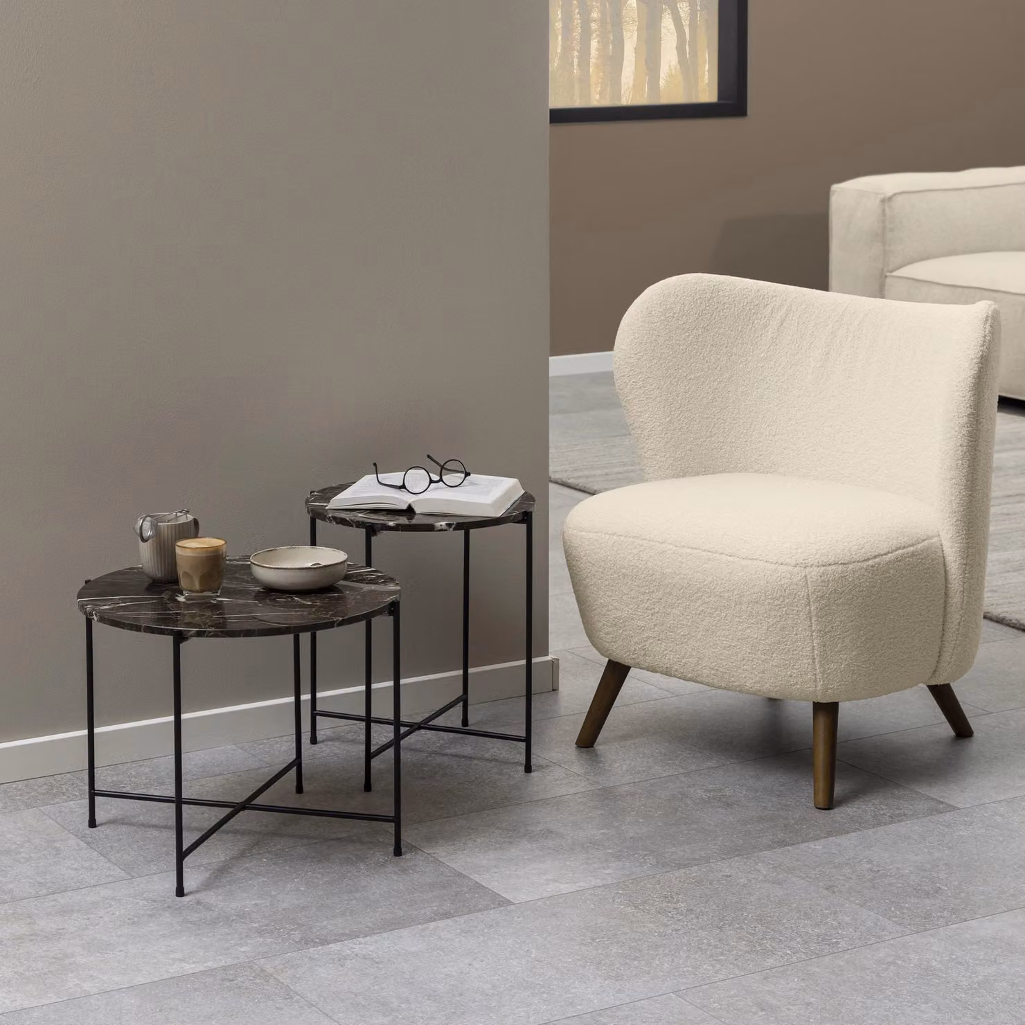 Furniture To Go Avila Modern Round Side Table with Brown Marble Top, W: 52 cm, D: 40 cm – 4