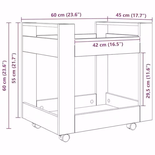 vidaXL Desk Trolley in Artisan Oak, Brown, W/D/H: 60 x 45 x 60 cm – 3