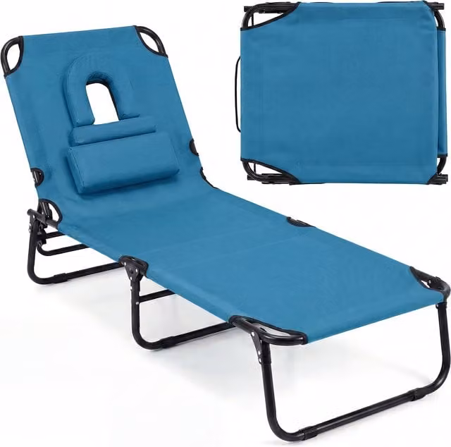 Costway Portable Sunbathing Chair with Adjustable Headrest and 4-Level Backrest in Blue