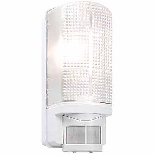 Loops White IP44 Outdoor Wall Bulkhead Light with 10m PIR Motion Sensor and Timer, 60W Max E27 LED Compatible