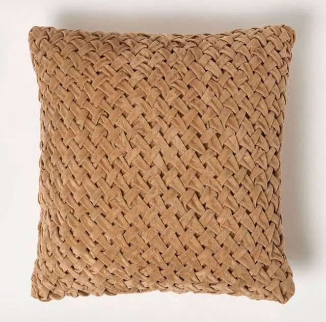 Homescapes Sofia Pleated Velvet Cushion in Taupe, W/D/H: 45 x 45 x 45 cm – 1
