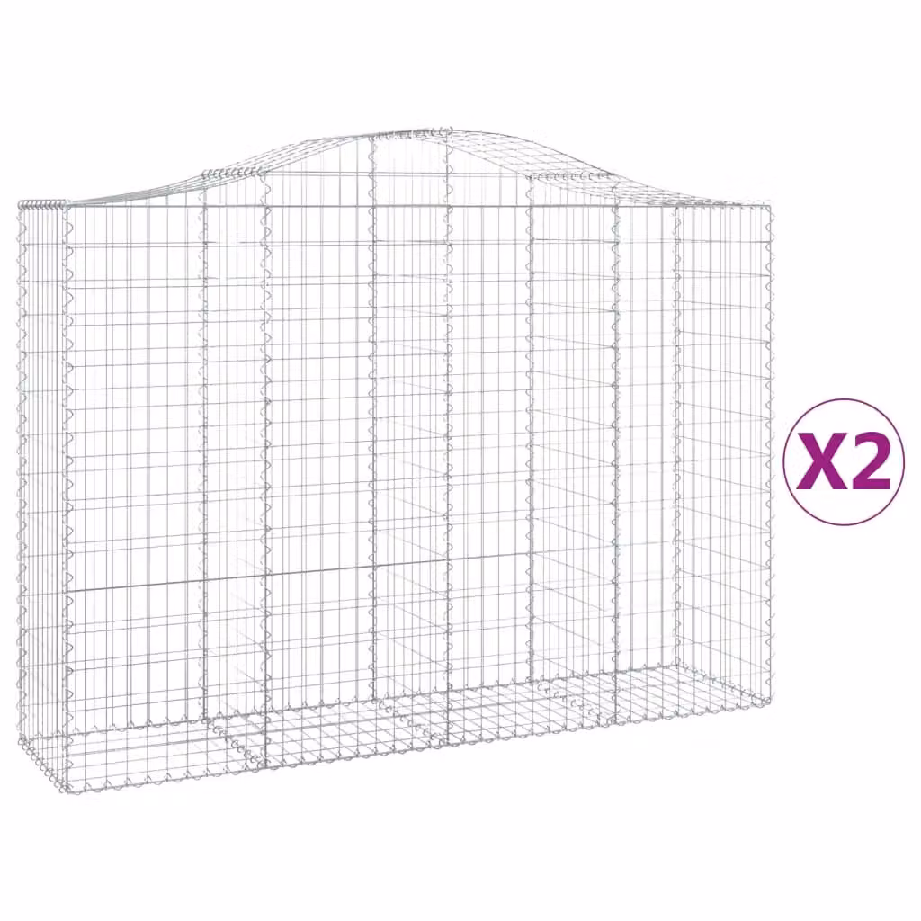 Berkfield Home Arched Gabion Baskets, 2 Piece Set, Silver Galvanised Steel, W: 200 cm, D: 50 cm, H: 140-160 cm – 2