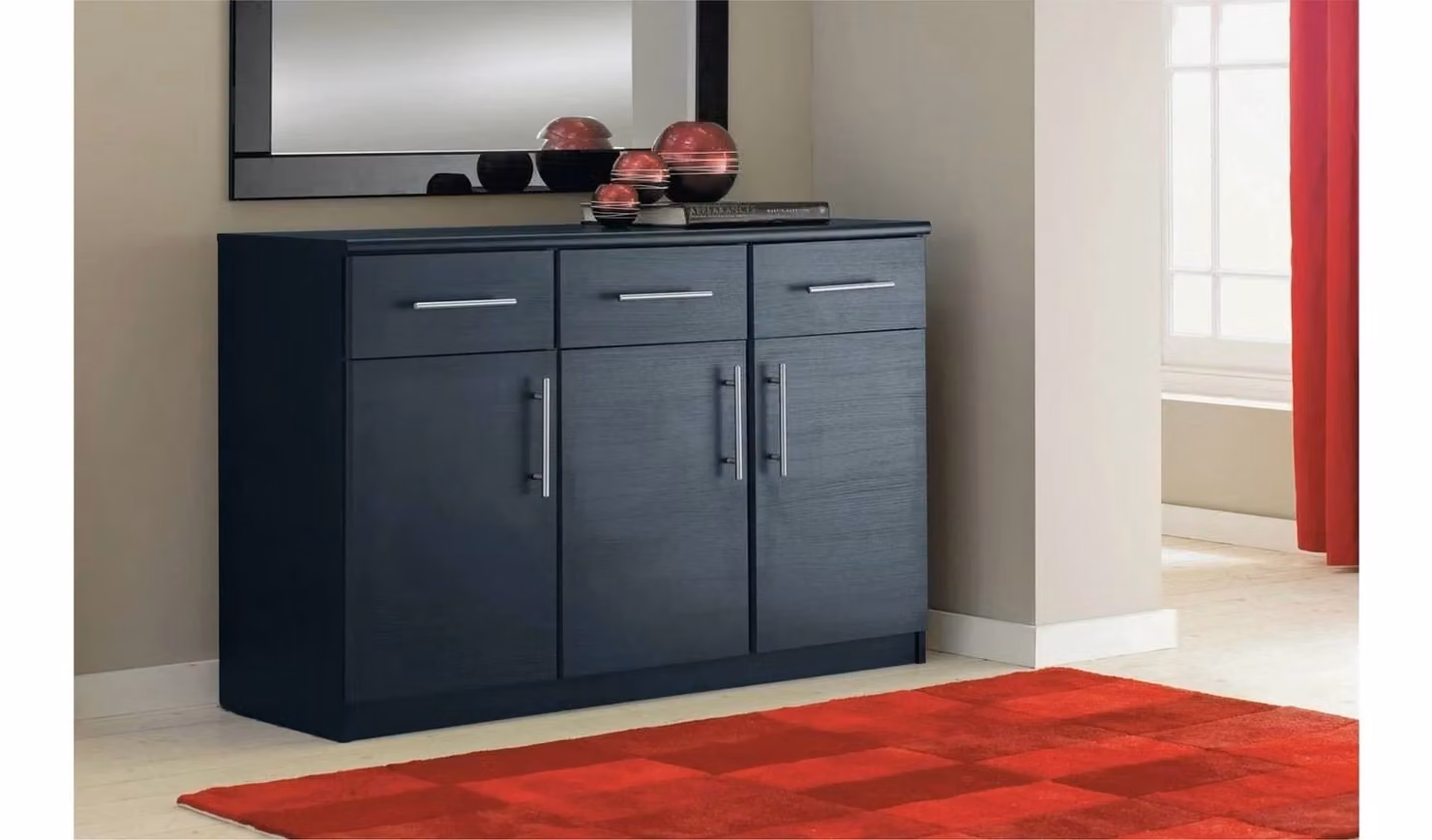 Anderson 3 Door 3 Drawer Black Matt Sideboard Storage Cabinet W/D/H: 120 x 39.6 x 76.9 cm