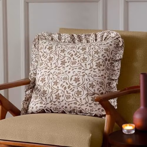 Paoletti Floral Linen and Polyester Filled Square Cushion in Green and Beige, W/D/H: 50 x 50 x 50 cm – 3