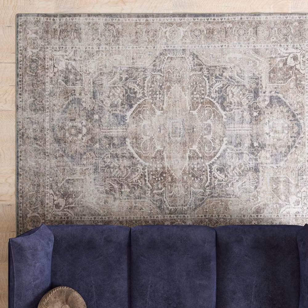 Kukoon Brown Vintage Machine Woven Washable Everyday Rug, W: 80 cm, L: 150 cm – 3