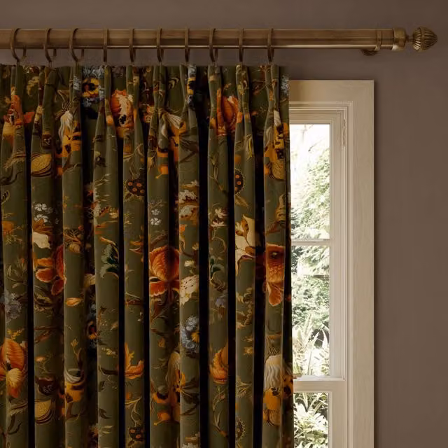 House of Hackney Artemis Opaque Velvet Fabric Panel Curtain in Green