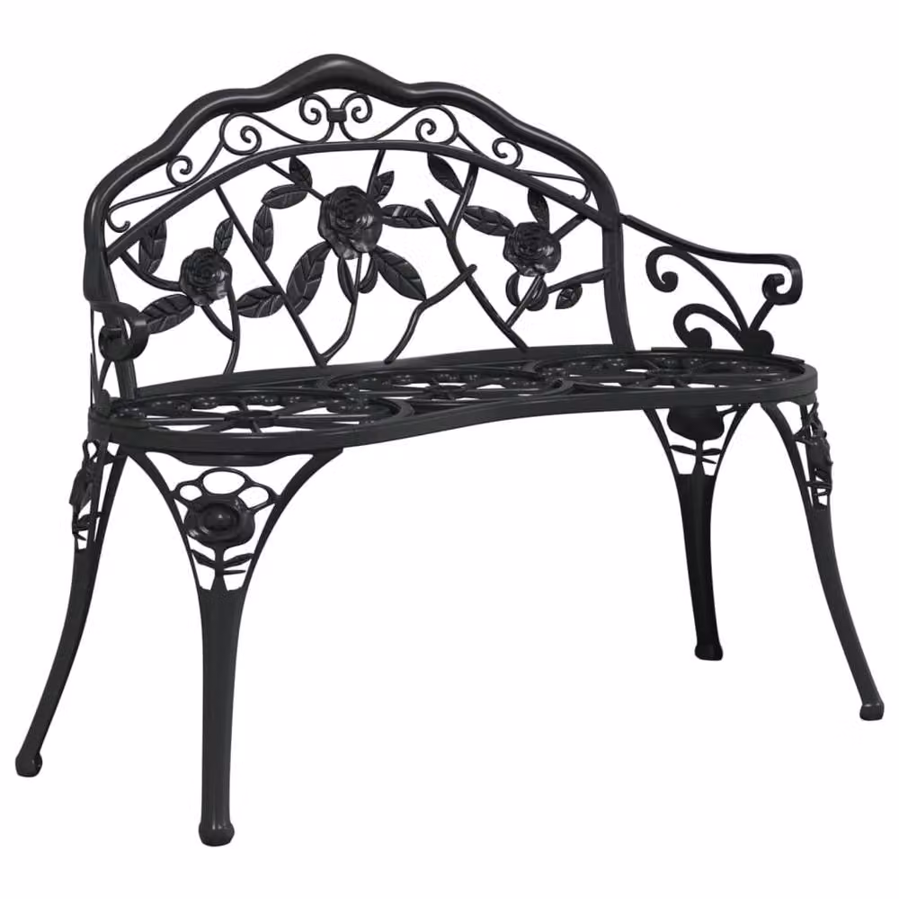 Berkfield Home Floral Cast Aluminium Garden Bench in Matt Black, Width: 100 cm – 2