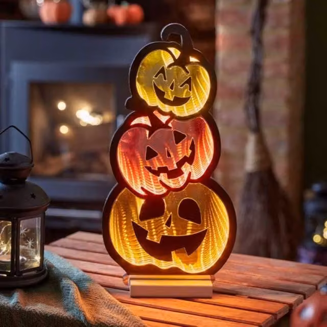 Smart Garden Infinity Pumpkin Stack Light LED Halloween Decoration with Triple Jack O’Lantern Design and Infinity Mirror Effect in Orange, Yellow and Red, H 40 x W 40 x D 20 cm