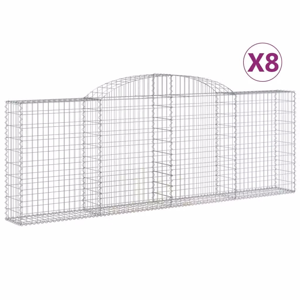 Berkfield Home Arched Gabion Baskets, 8 Piece Set, Silver Galvanised Steel, W: 300 cm, D: 30 cm, H: 100-120 cm – 2
