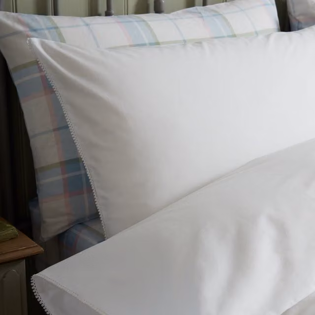Laura Ashley Rianne White Cotton Percale Housewife Pillowcase