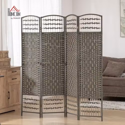 HOMCOM 4 Panel Folding Room Divider Privacy Screen in Dark Grey, W/H: 160 x 170 cm – 2