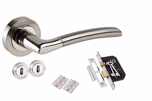 Golden Grace Indiana Door Handles on Round Rose, Dual Finish Lock Pack in Gold and Silver