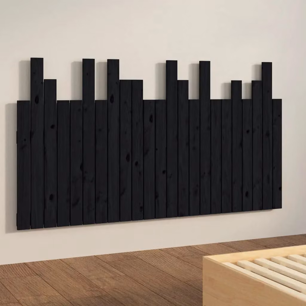 Berkfield Home Wall Mount Headboard in Black Solid Pine Wood, W: 146.5 cm, D: 3 cm, H: 80 cm – 3