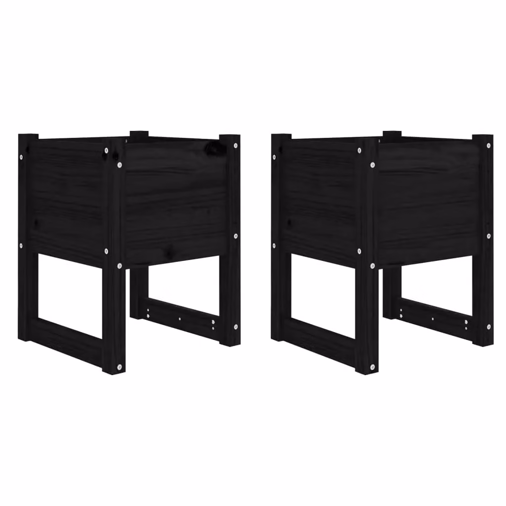 Berkfield Home Set of 2 Black Solid Wood Pine Planter Tubs, W: 40 cm, D: 40 cm, H: 52.5 cm – 2