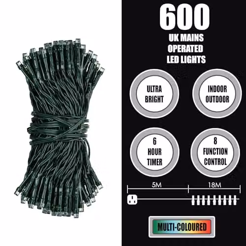 VFM Multi-Coloured 600 LED Christmas Fairy Lights for Indoor and Outdoor Use – 3