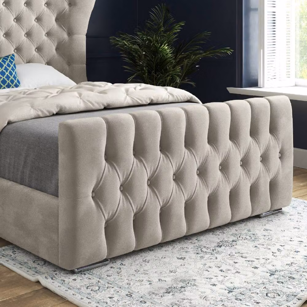 Casani Reedham King Size Upholstered Velvet Bed Frame in Beige – 5