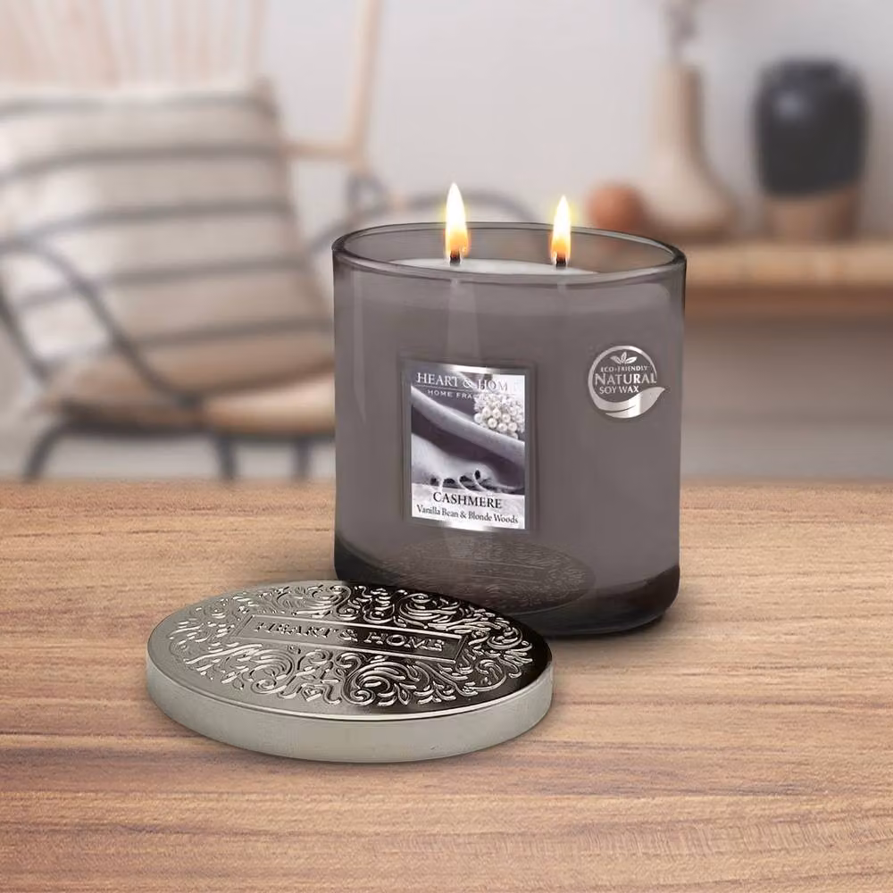 Heart and Home Twin Wick Ellipse Soy Wax Candle in Cashmere Mid Grey – 2
